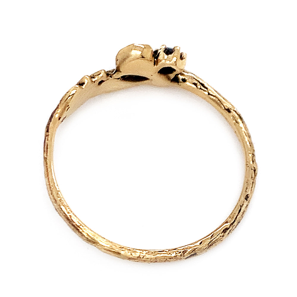 14K Yellow Gold & Diamond Ring - "Mushroom and Fern"