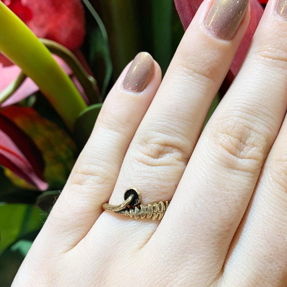 Yellow Gold Ring - "Mushroom and Fern"