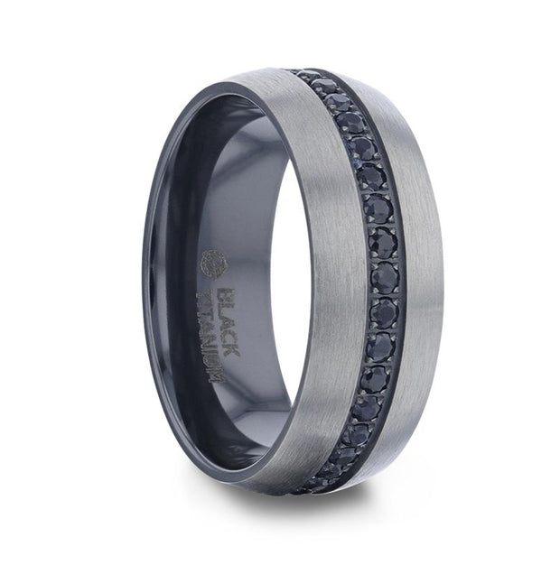 Brushed Titanium and Black Sapphires Band - "Aviator"