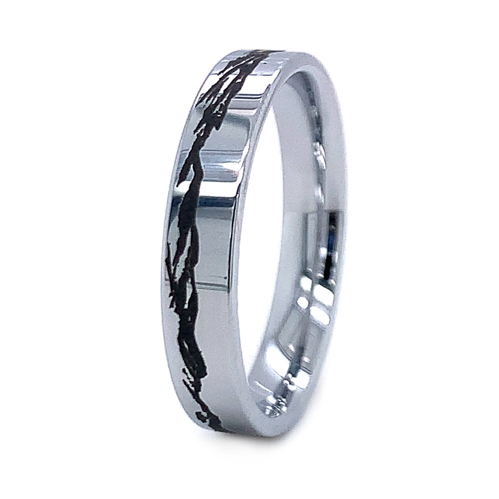 Narrow Tungsten Band with Mountain Engraving - "Rocky Ridge"