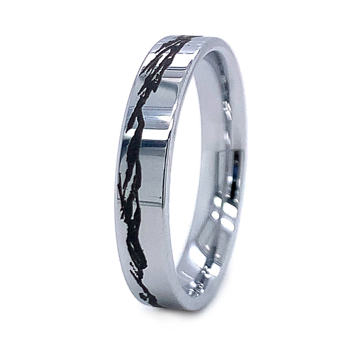 Narrow Tungsten Band with Mountain Engraving - "Rocky Ridge"