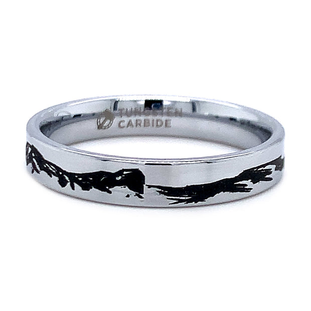 Men's Tungsten Band with Laser Engraved Mountain Range - "Peaks"