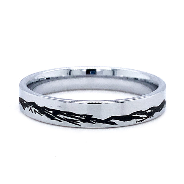 Men's Tungsten Band with Laser Engraved Mountain Range - "Peaks"