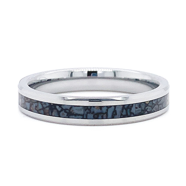 Tungsten and Blue Dinosaur Bone Ring - "Devonian"