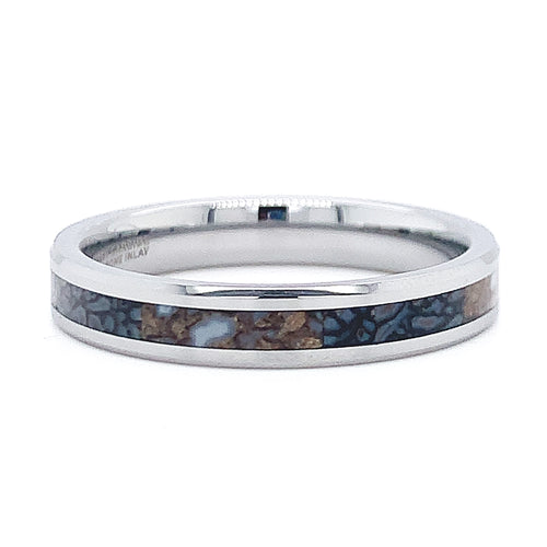 Tungsten and Blue Dinosaur Bone Ring - "Devonian"