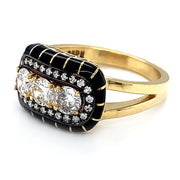 Diamond Halo & Black Enamel Ring - "Rock Candy Dahlia"