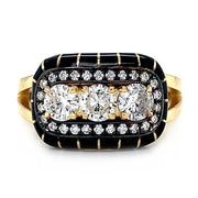 Diamond Halo & Black Enamel Ring - "Rock Candy Dahlia"