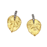 Gold and Diamond Leaf Earrings - "Glittering Aspen"