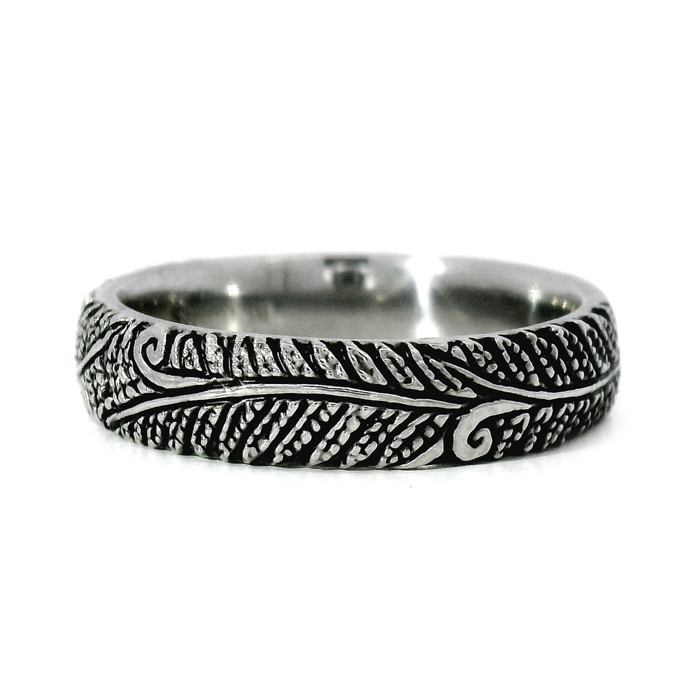 Narrow Fern stainless steel band with continuous botanical engraving