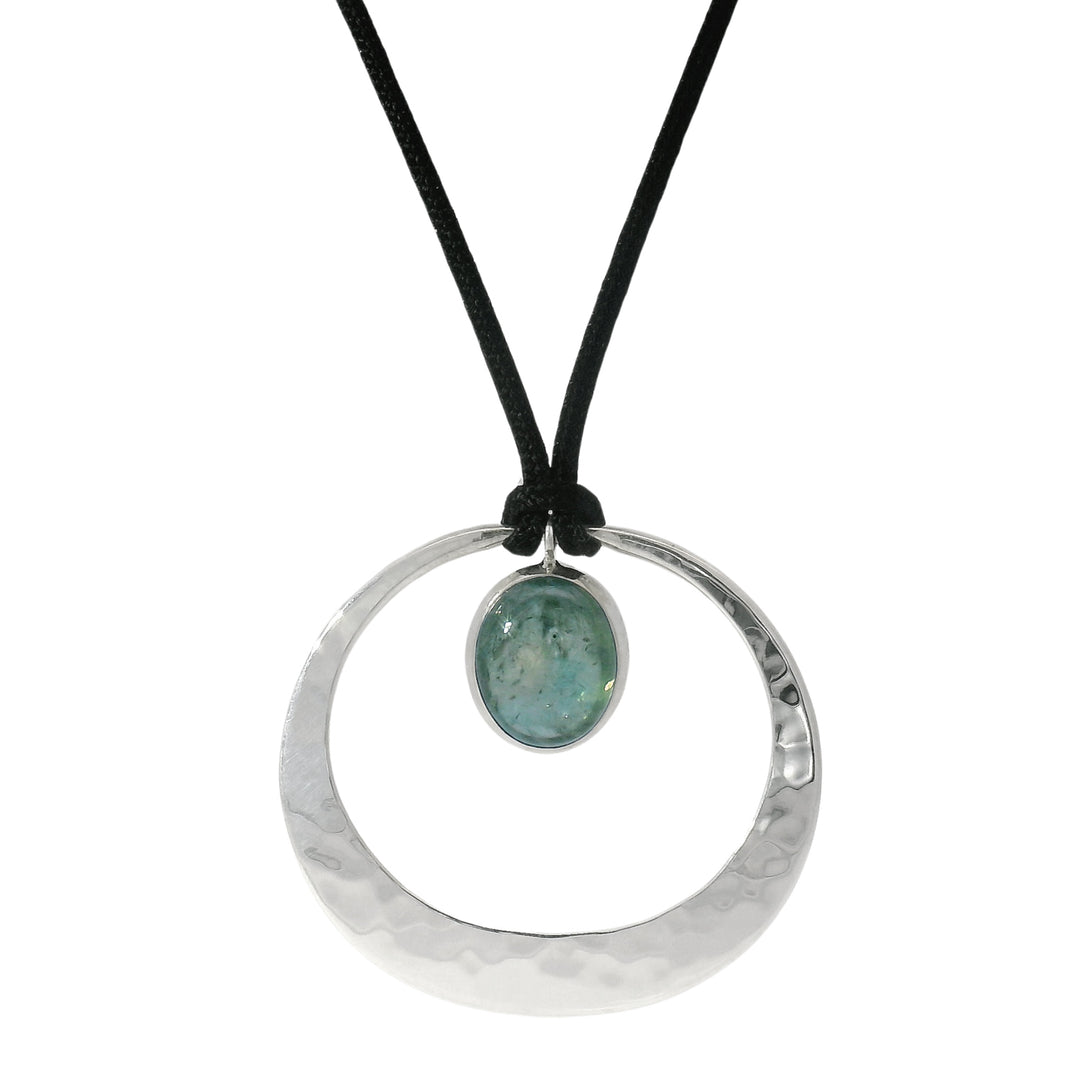 Blue-Green Montana Sapphire and Sterling Silver Pendant Necklace