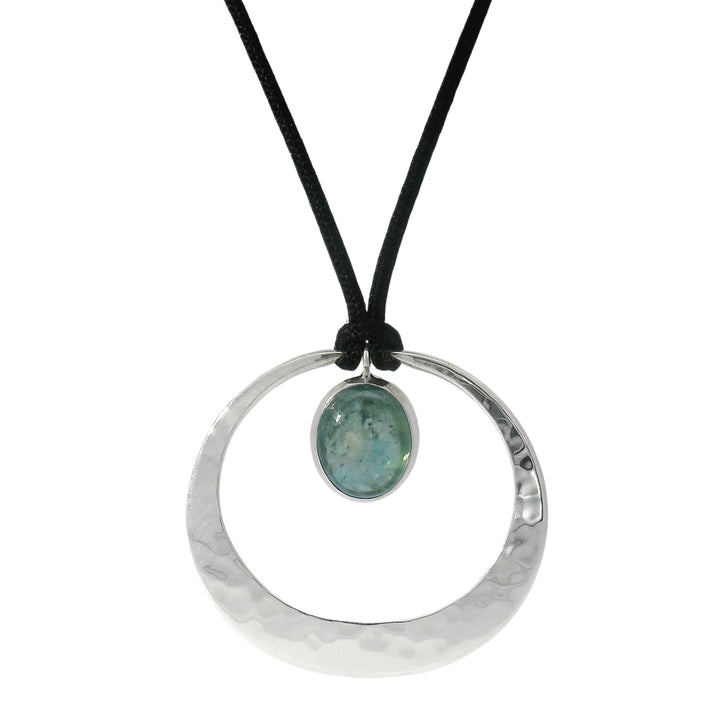 Blue-Green Montana Sapphire and Sterling Silver Pendant Necklace