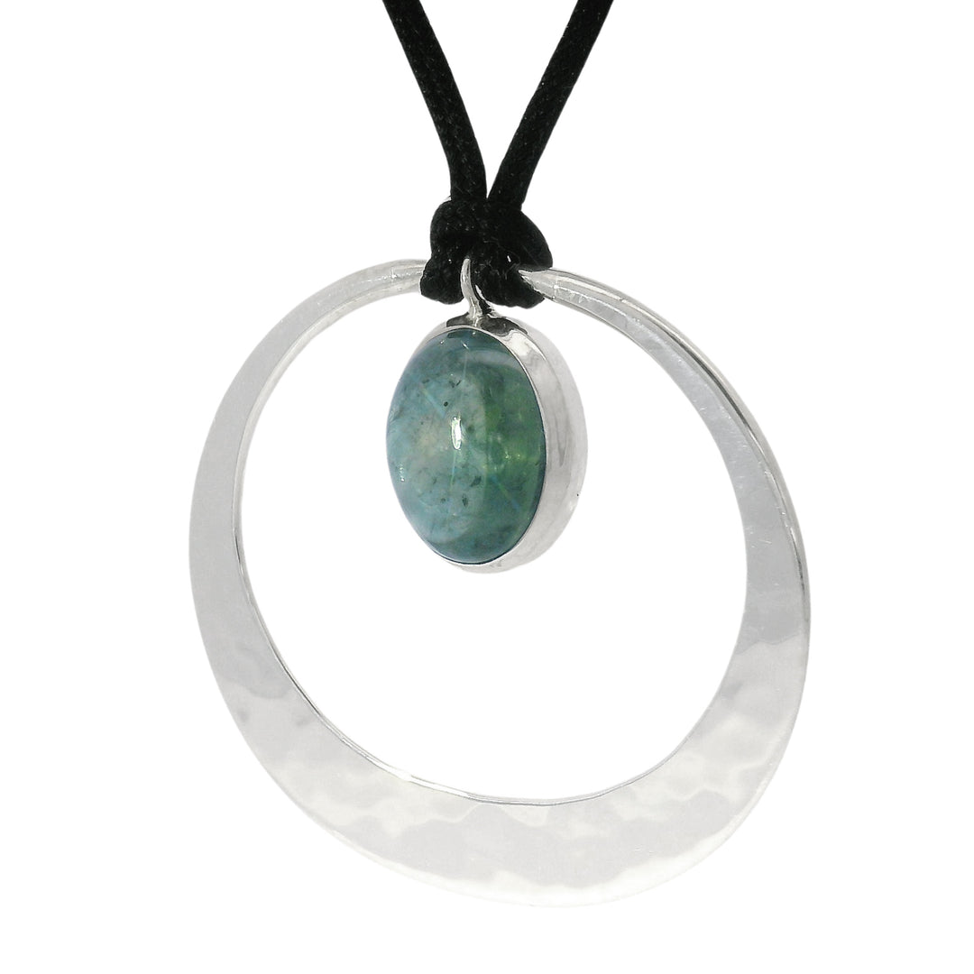 Blue-Green Montana Sapphire and Sterling Silver Pendant Necklace