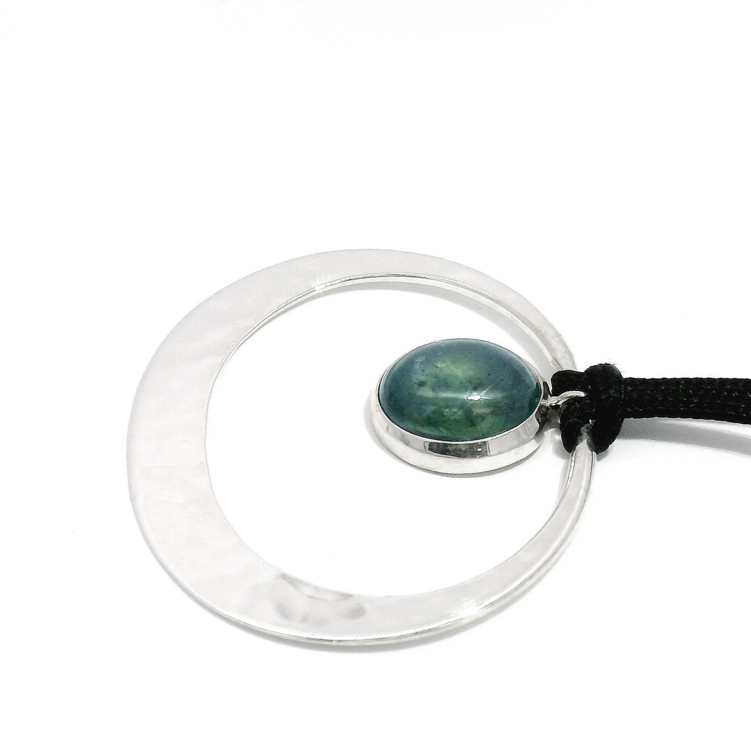 Blue-Green Montana Sapphire & Sterling Silver Pendant Necklace - "Eclipse"