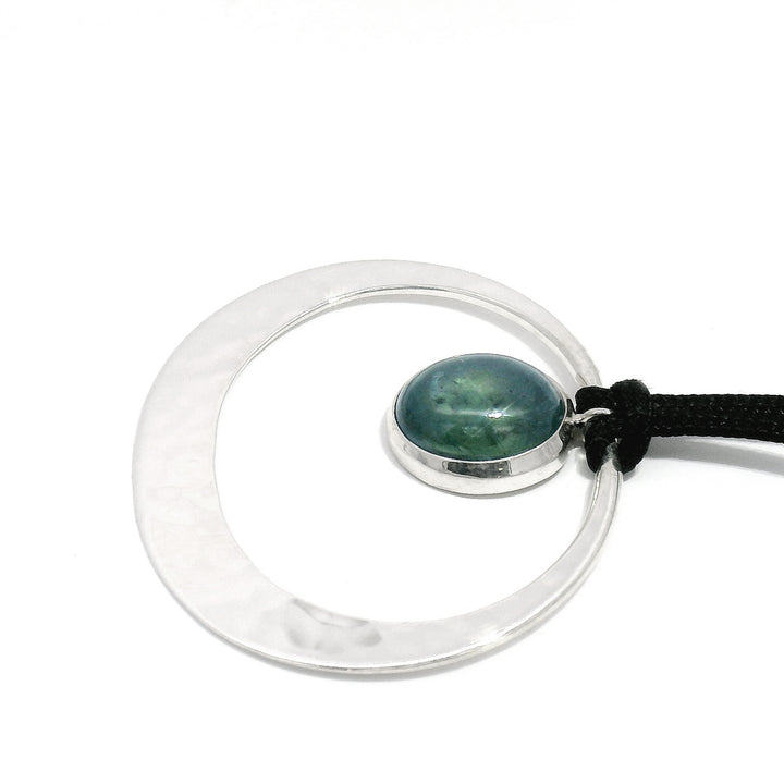 Blue-Green Montana Sapphire & Sterling Silver Pendant Necklace - "Eclipse"