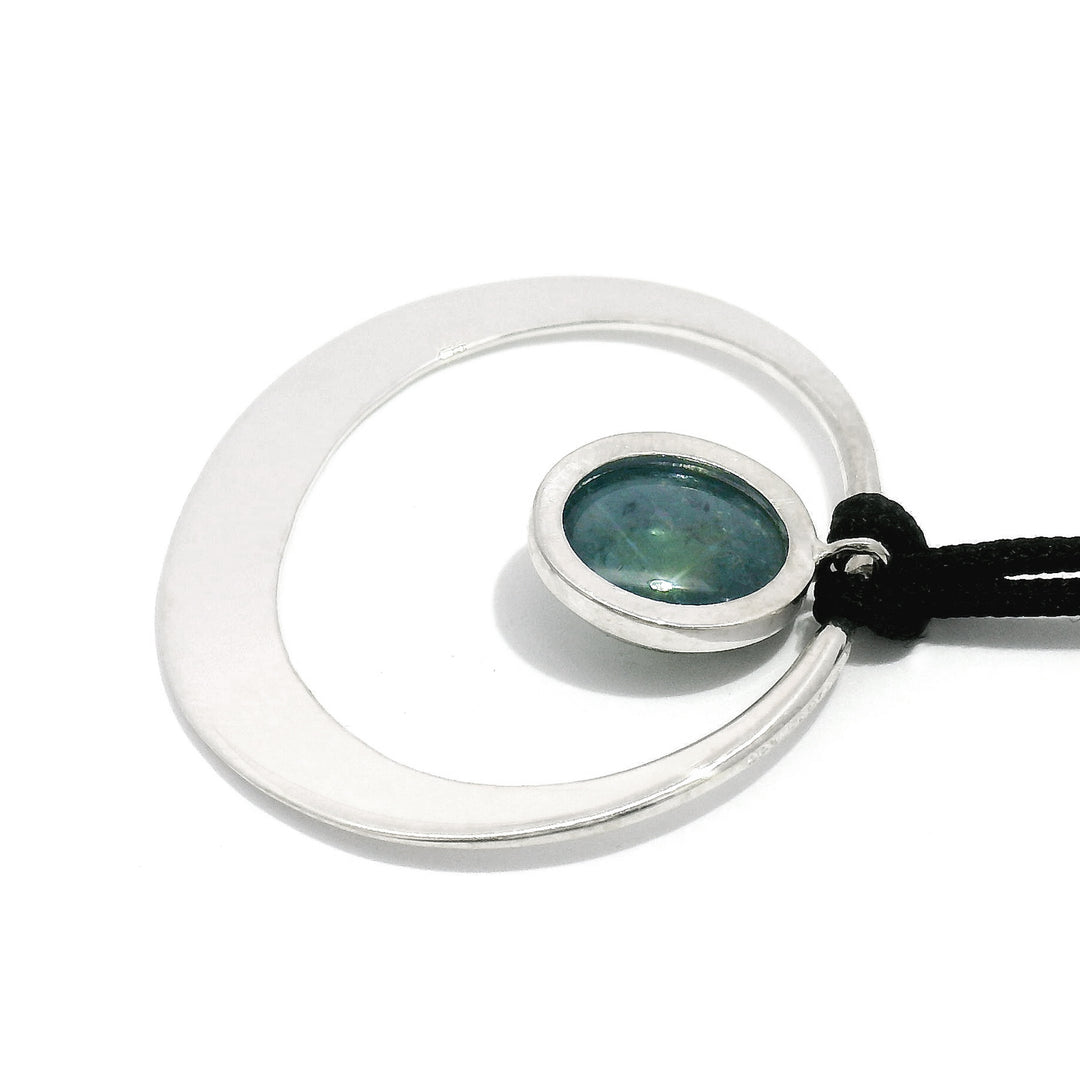 Blue-Green Montana Sapphire & Sterling Silver Pendant Necklace - "Eclipse"