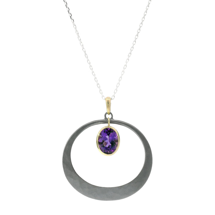 Montana Amethyst, Sterling Silver & Yellow Gold Necklace - "Petite Oval"