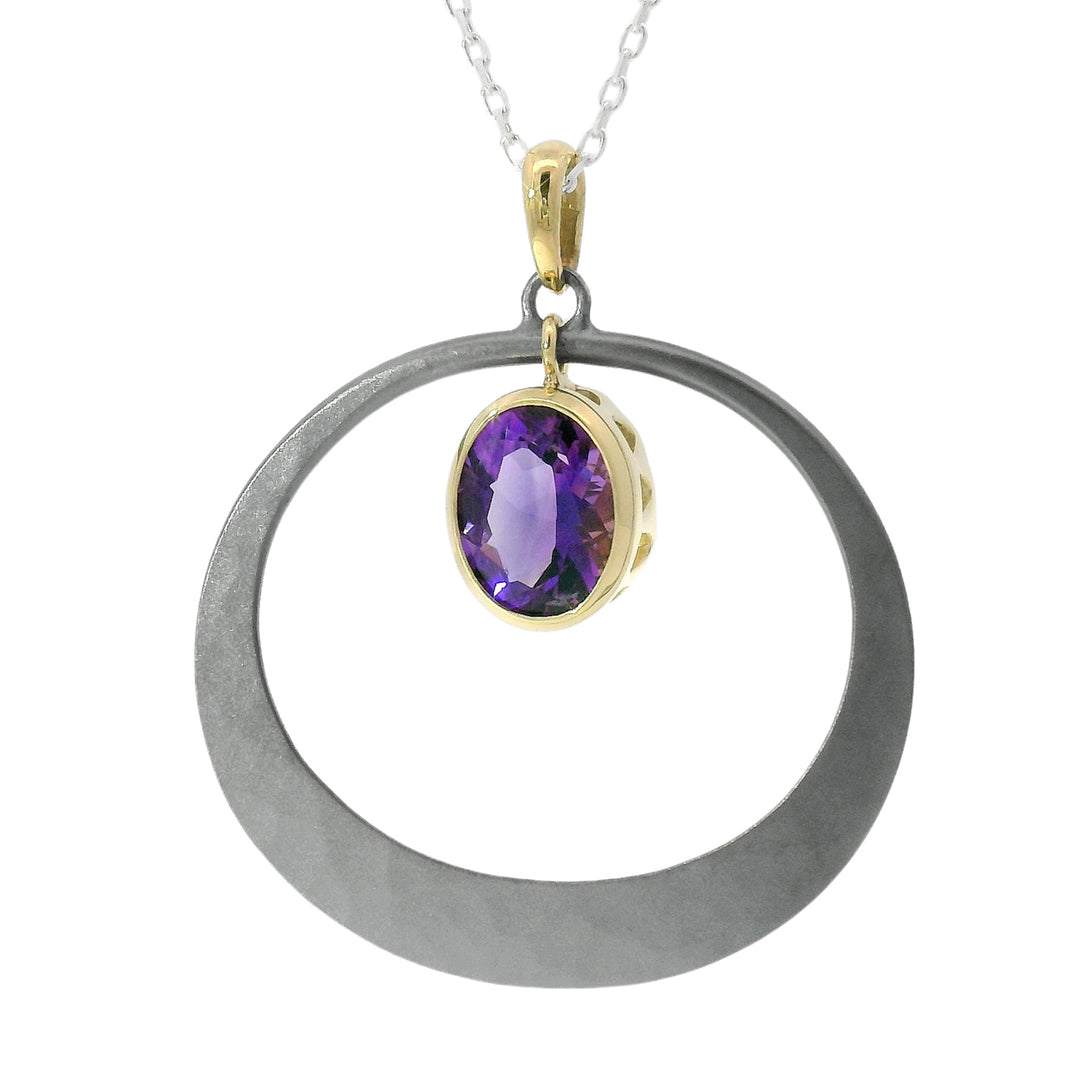 Montana Amethyst, Sterling Silver & Yellow Gold Necklace - "Petite Oval"
