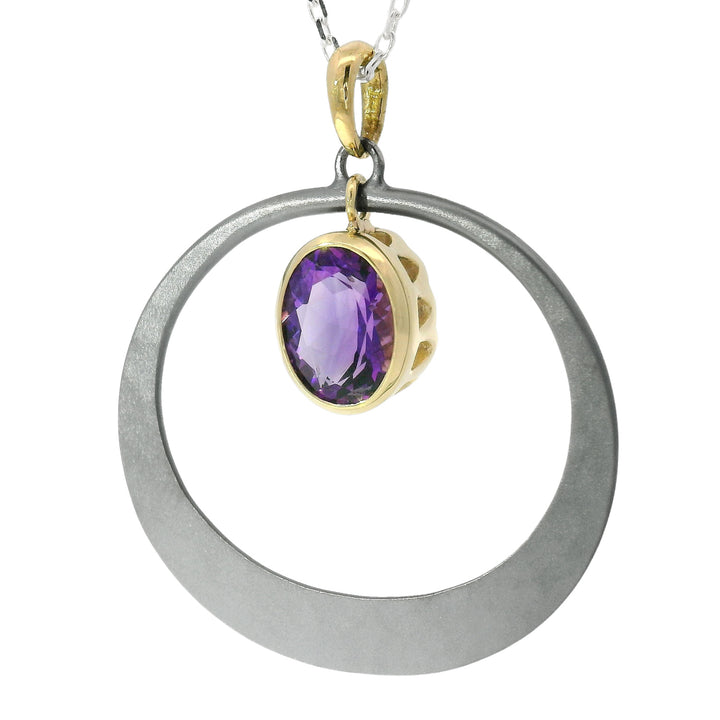 Montana Amethyst, Sterling Silver & Yellow Gold Necklace - "Petite Oval"