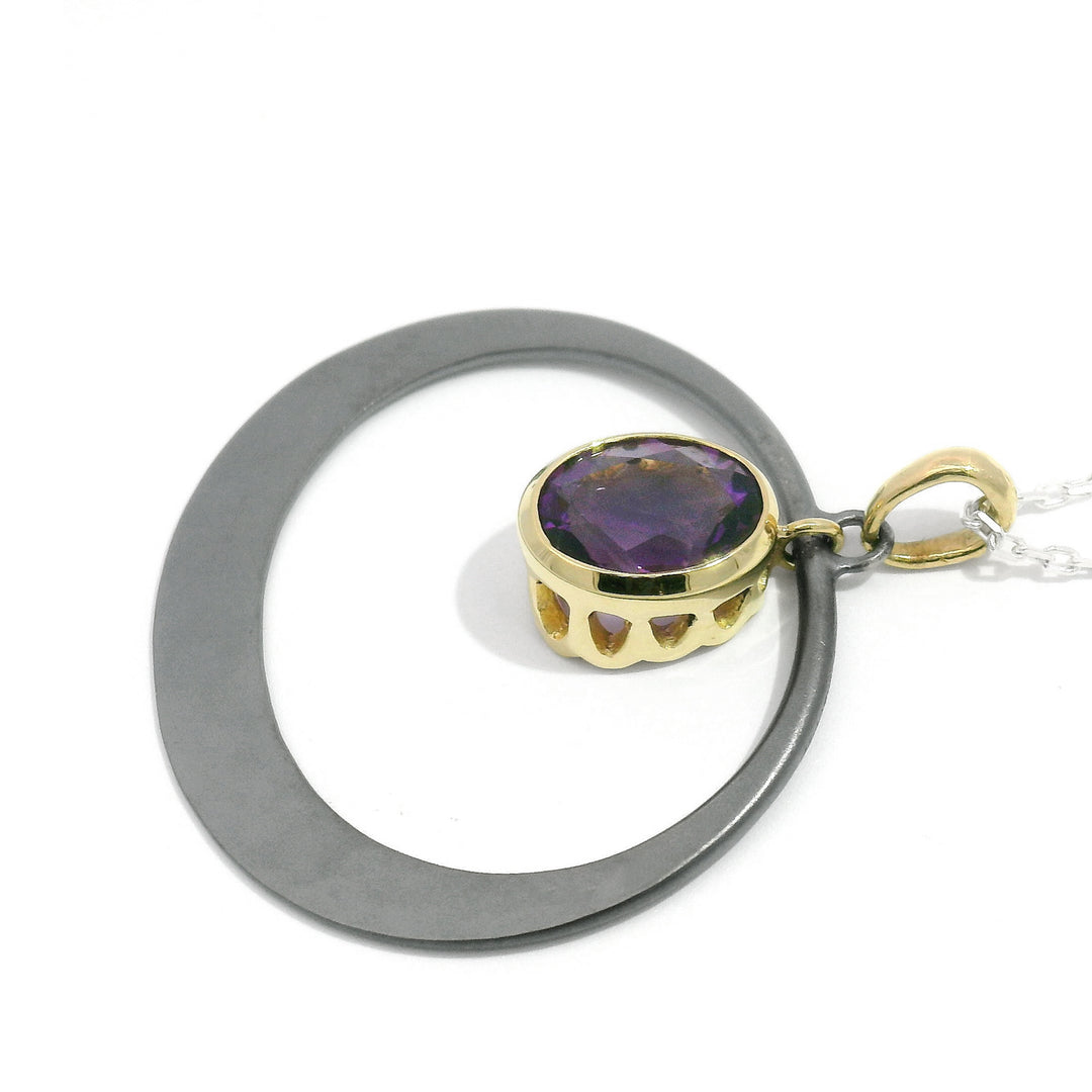 Montana Amethyst, Sterling Silver & Yellow Gold Necklace - "Petite Oval"