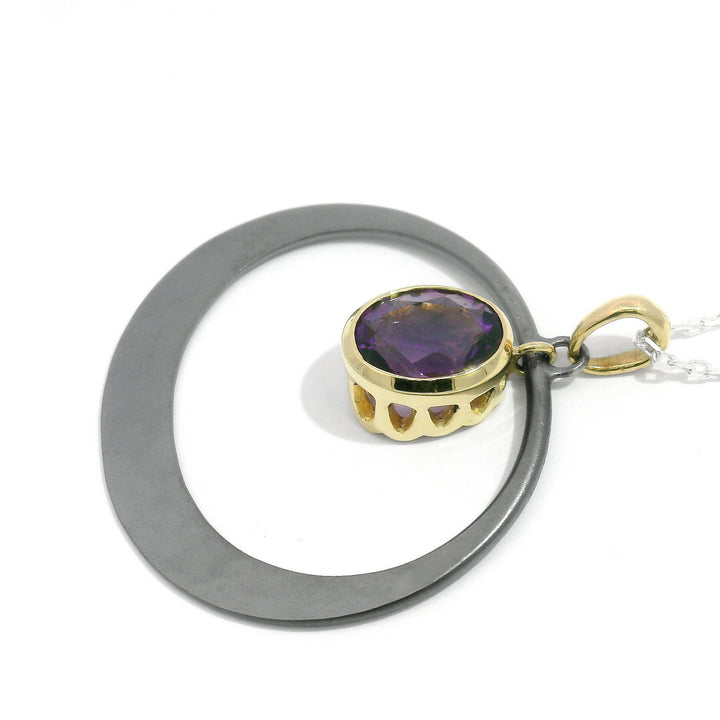 Montana Amethyst, Sterling Silver & Yellow Gold Necklace - "Petite Oval"