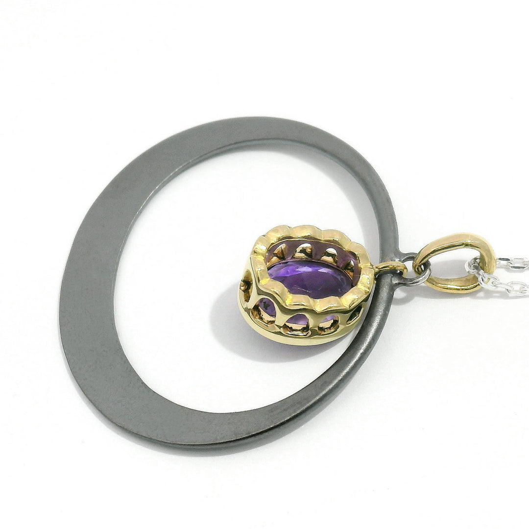 Montana Amethyst, Sterling Silver & Yellow Gold Necklace - "Petite Oval"
