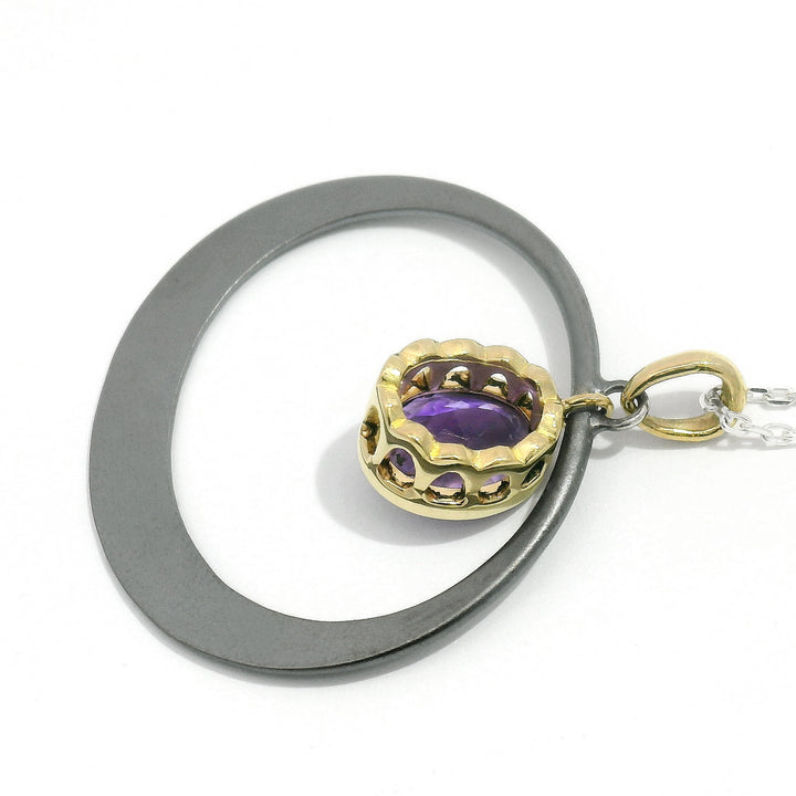 Montana Amethyst, Sterling Silver & Yellow Gold Necklace - "Petite Oval"