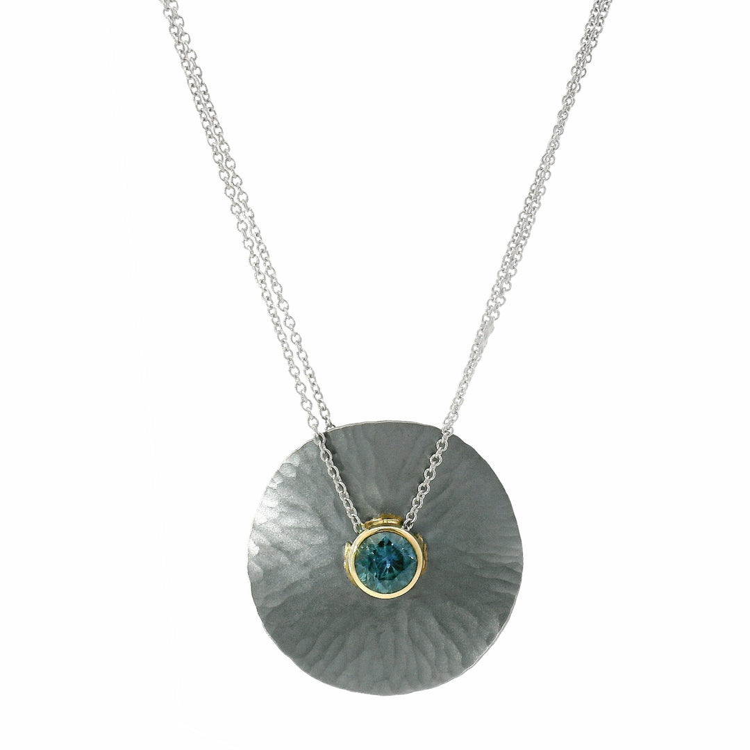 Montana Sapphire, Sterling Silver, and Gold Pendant Necklace