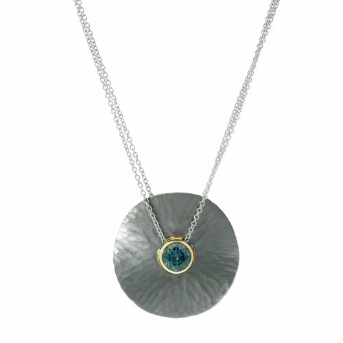 Montana Sapphire, Sterling Silver & Yellow Gold Necklace - "Oasis"
