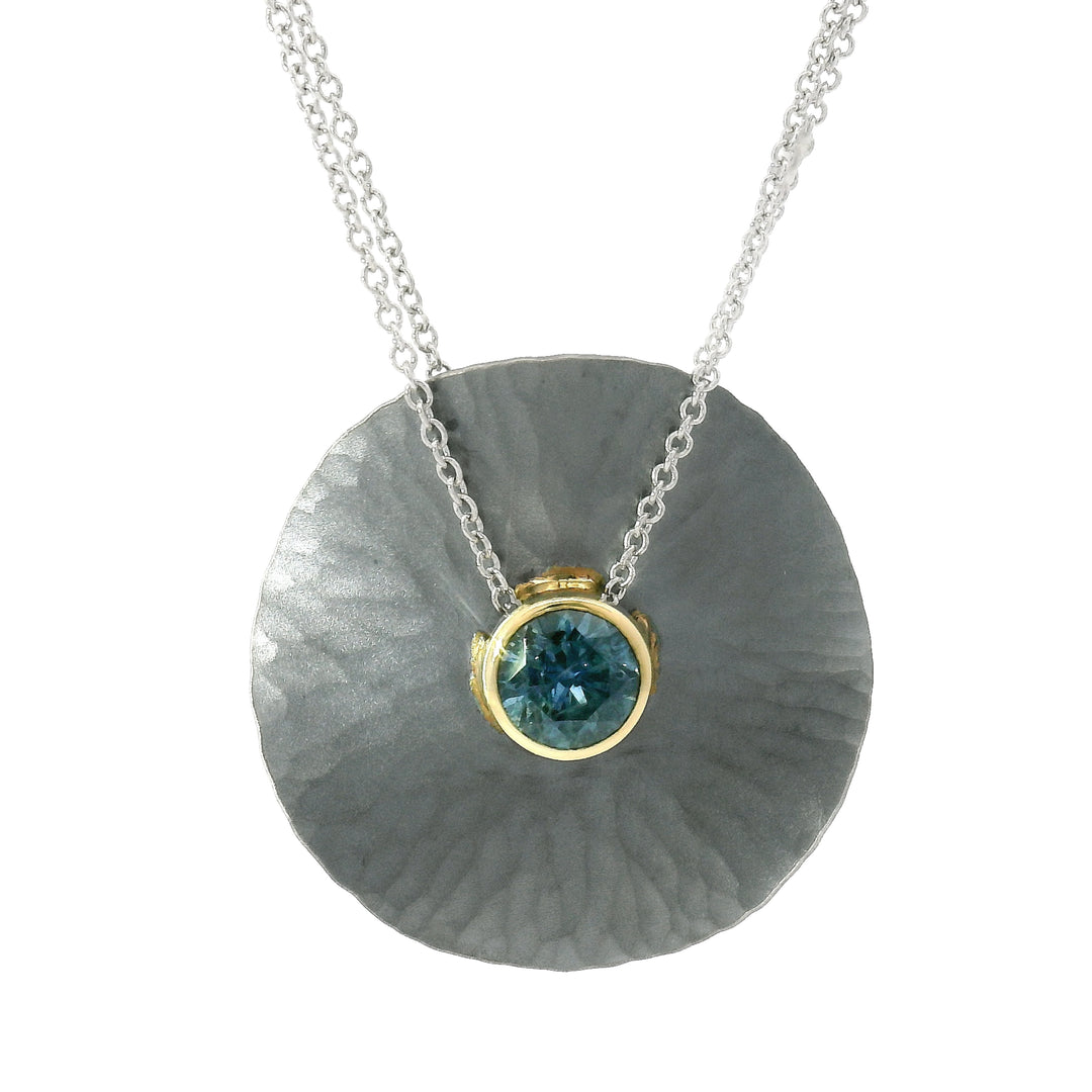 Montana Sapphire, Sterling Silver & Yellow Gold Necklace - "Oasis"
