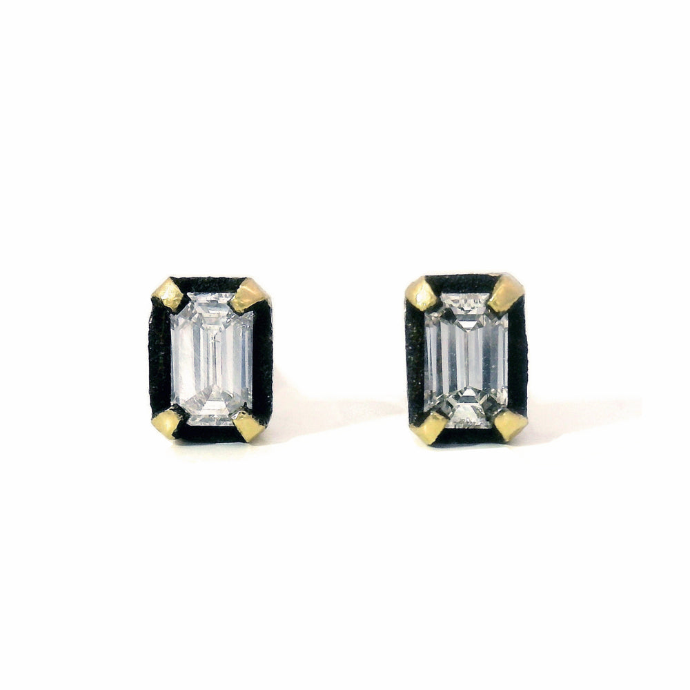 Emerald-Cut Diamond & Gold Stud Earrings – “Afterimage”