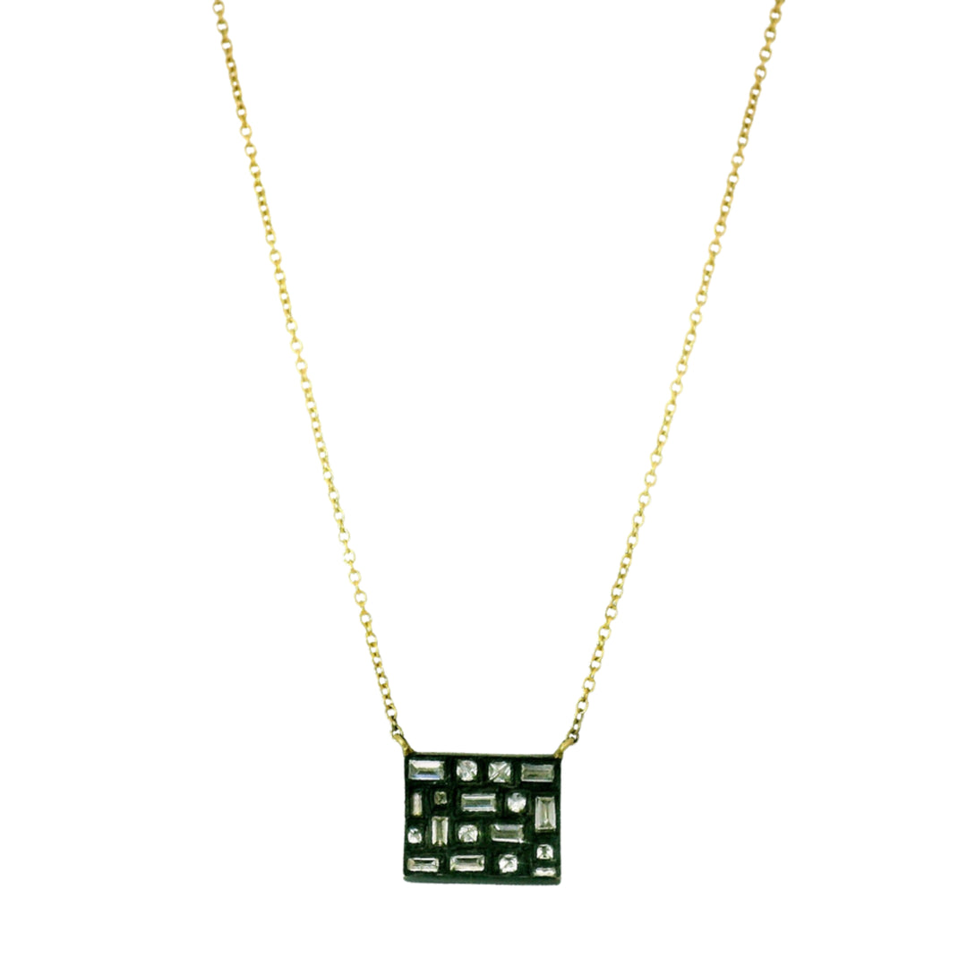 City Lights geometric diamond pendant in oxidized silver and gold