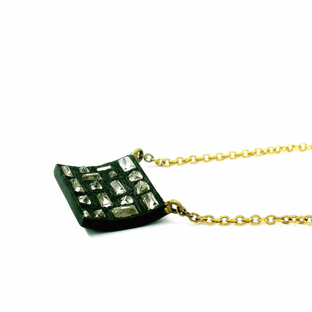 Inverted baguette and step-cut diamond pendant with 18K gold chain