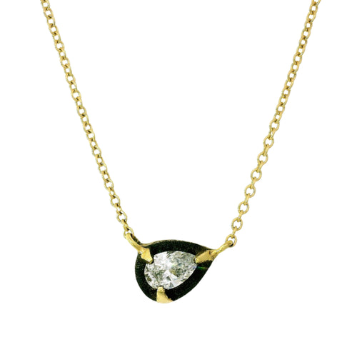 Pear Shaped Diamond & Gold Halo Necklace - "Umbra"