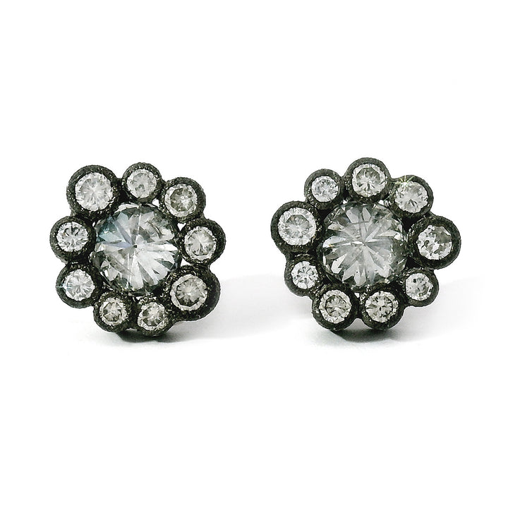 Inverted Diamond Halo Earrings -"Celestials"