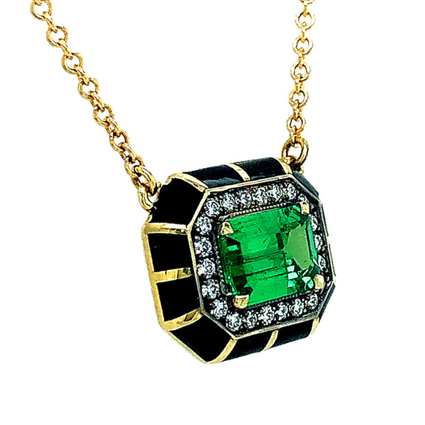 Tsavorite & Diamond Enamel Necklace - "Rock Candy Prosperity"