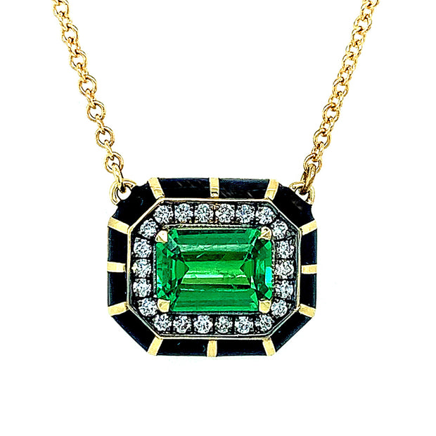 Tsavorite & Diamond Enamel Necklace - "Rock Candy Prosperity"