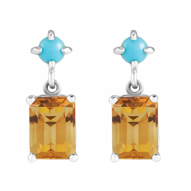 Citrine & Turquoise Gold Stud Dangle Earrings