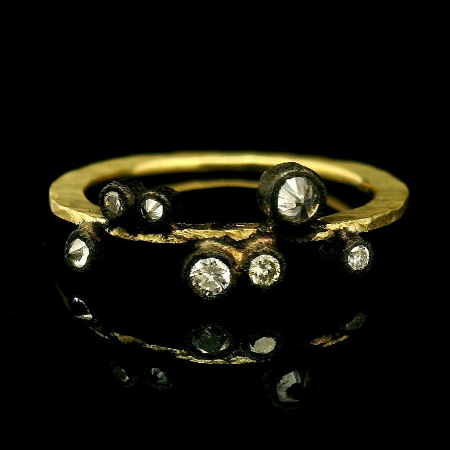 Blackened Gold & Diamond Ring - "Seven Sisters"
