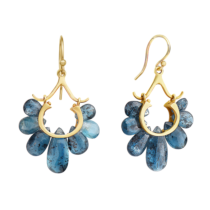 Orissa Kyanite & Yellow Gold Earrings - "Peacock"