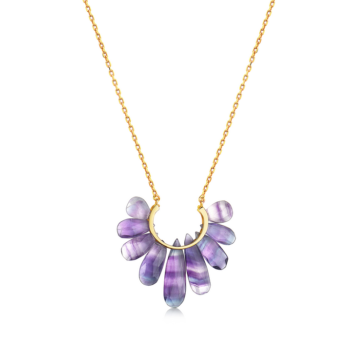 Fluorite & Yellow Gold Necklace - "Peacock"