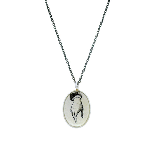 Sterling Silver Oval Pendant Necklace - "Guiding Hand"
