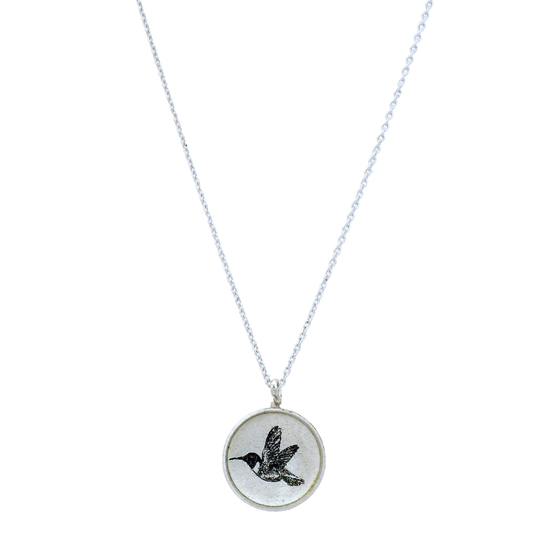 Little Joy hummingbird pendant necklace by Anna Bánkuti in sterling silver