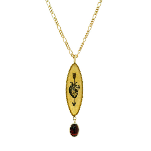 Gold Vermeil Garnet Pendant Necklace - "Bleeding Heart"