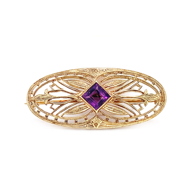 Amethyst & Yellow Gold Pin