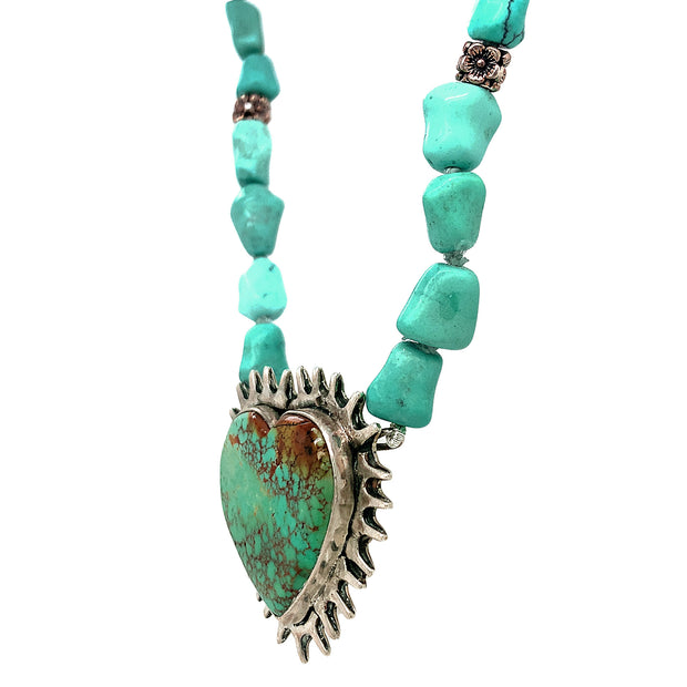 Upcycled Beaded Turquoise Necklace - "Strong Heart"