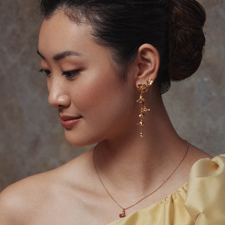 Limited Edition Pearl Drop Gold Vermeil Earrings - "Tumbling Wildflowers"