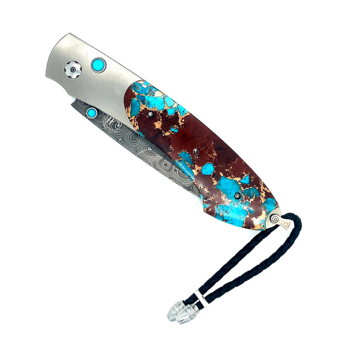 Damascus Steel, Turquoise & Lava Rock Spearpoint Knife - "B12 Flow"