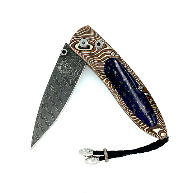 Damascus Steel & Lapis Lazuli Knife- "Blue and Gold"