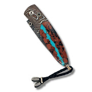 Damascus Steel, Turquoise, Copper & Lava Rock Knife - "Flow"