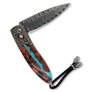 Damascus Steel, Turquoise, Copper & Lava Rock Knife - "Flow"